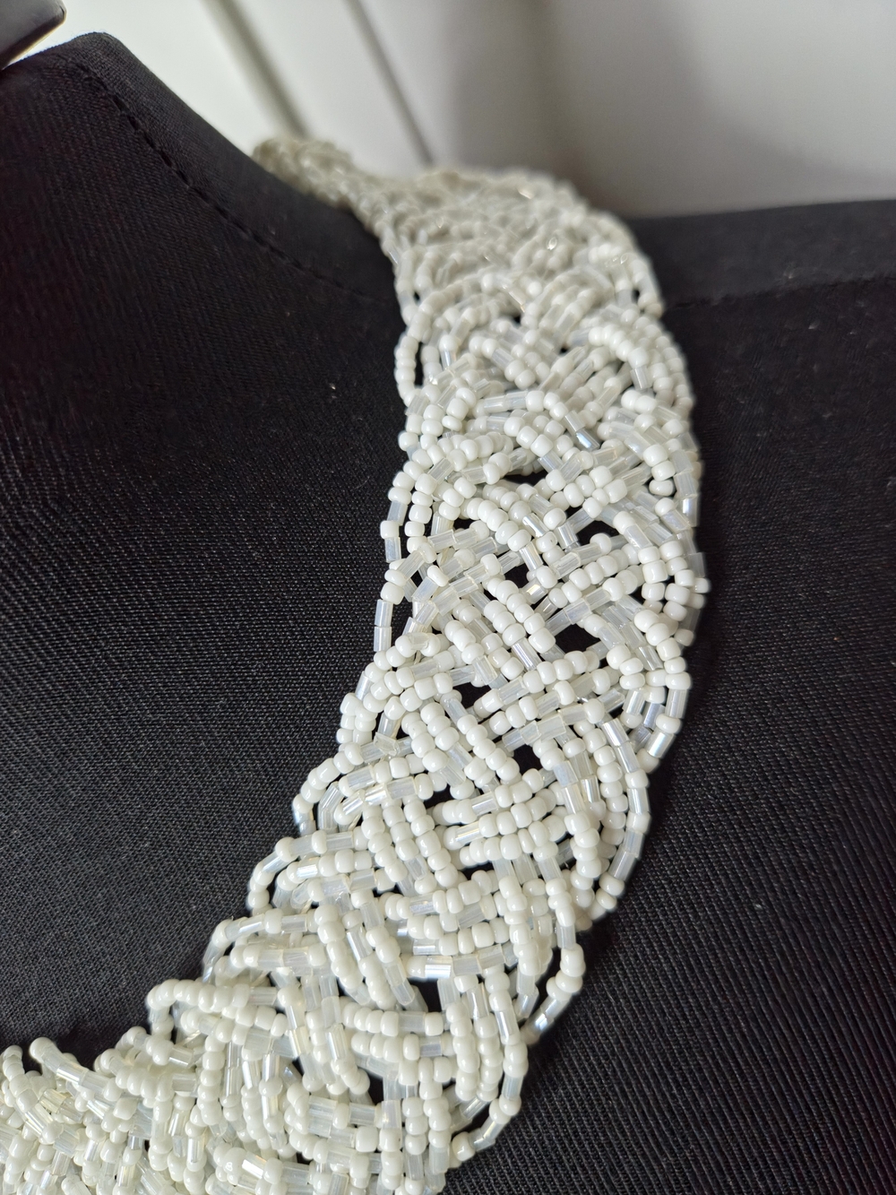 White Beaded Braided Collar Necklace - Picture 3 of 9